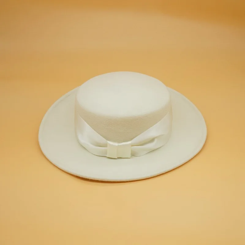 Женская шляпа из 100% шерсти в стиле ретро с бантом широкими полями украшенная