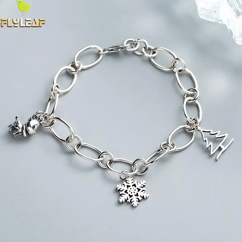 Flyleaf Лось Снежинка Рождественская елка реальные 925 Стерлинговое Серебро Браслеты