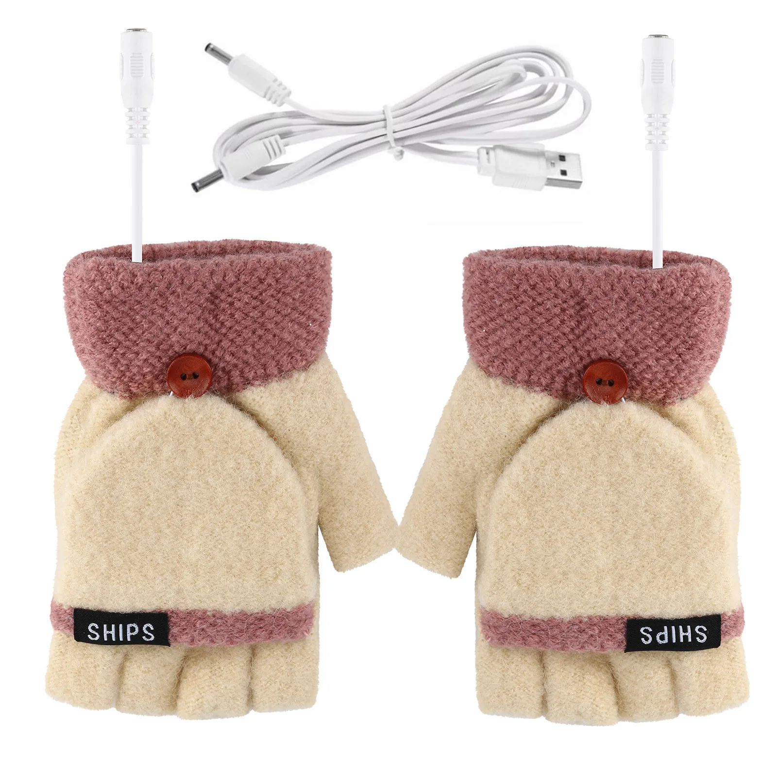 

Notebook computer ladies and men USB heating gloves full finger and half finger winter solid color warm knitted hand gloves