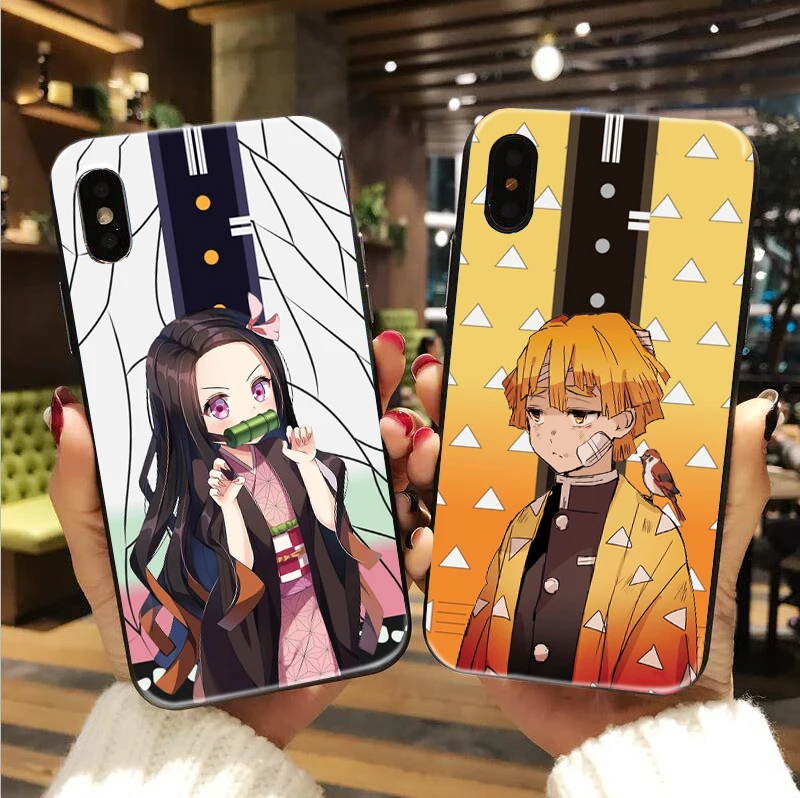 Чехол Kamado Nezuko Kimetsu no Yaiba для iphone X 7 XS XR 11 11Pro черный чехол из ТПУ Samsung S8 S9 S10