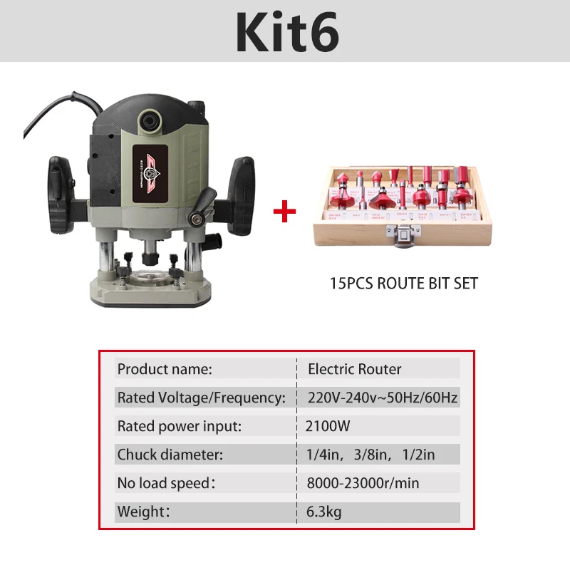 kit6 1050 Вт/1500 Вт/2100 Вт деревообрабатывающий электрический триммер роутера фрезерование древесины гравировальный долбежный обрезной станок ручная резьба столярные работы - Цвет: kit6
