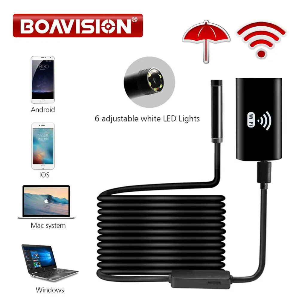 Камера Эндоскоп 720P Wi Fi водонепроницаемая для осмотра iOS iPhone Android Полужесткий