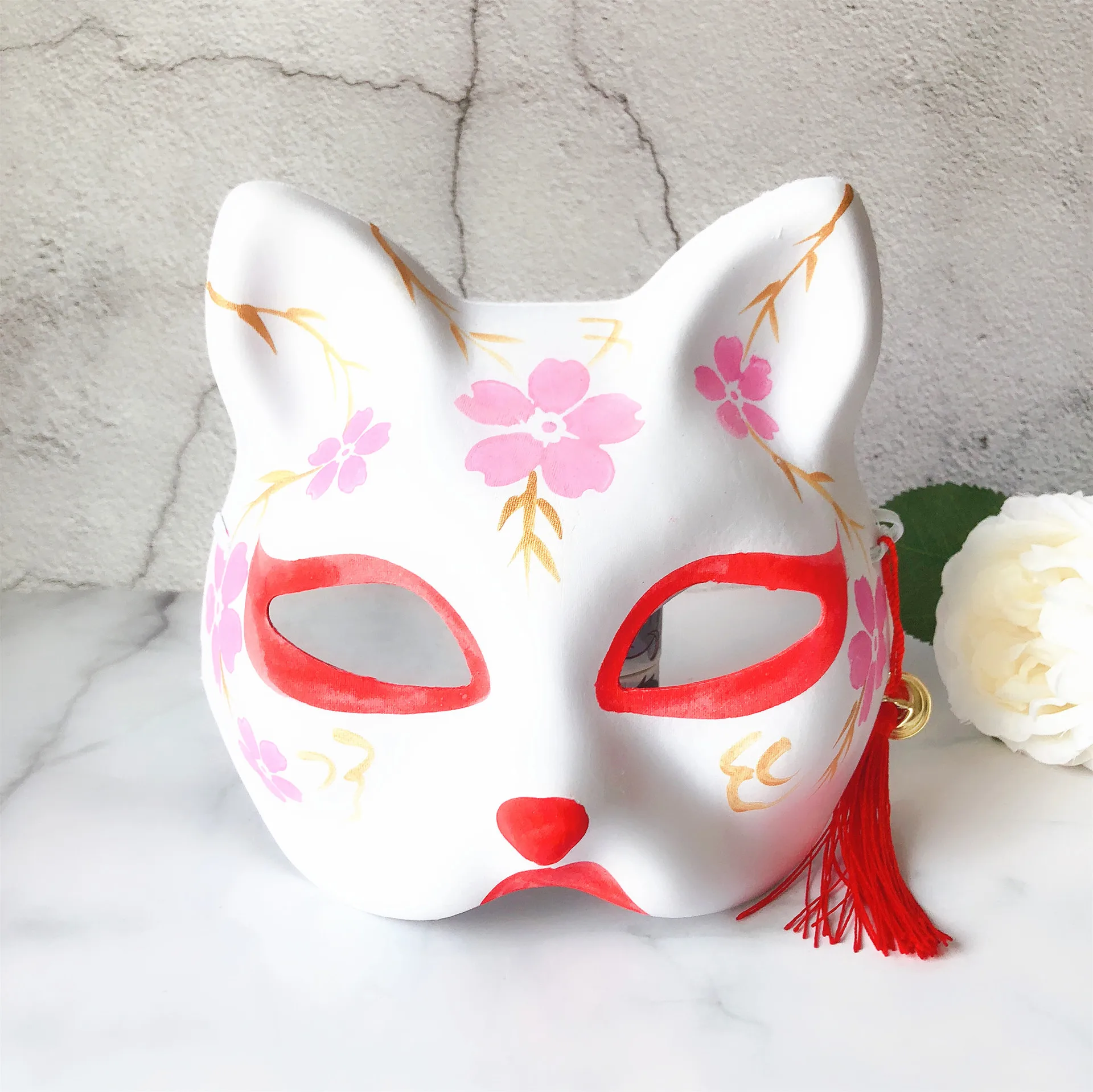 Аниме косплей маска с ручной росписью кисточка кошка лиса для косплея розовые