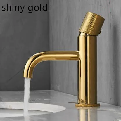 shiny gold Медный латунный роскошный смеситель для раковины матовый черный холодный и горячий смеситель для раковины скандинавский Черный кран для ванной - Цвет: shiny gold