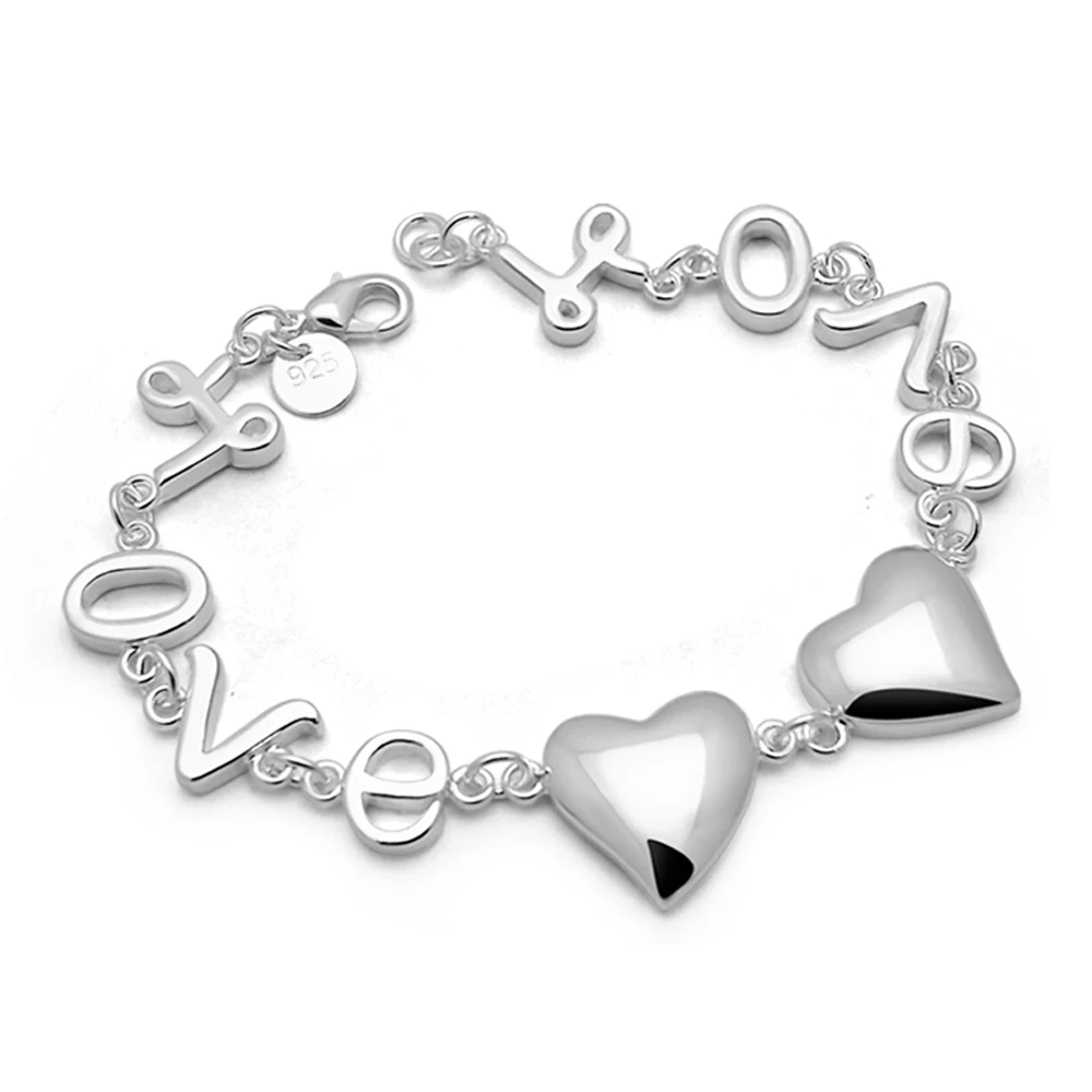 Женский браслет из серебра 925 пробы с подвеской в виде надписи Love | Украшения и