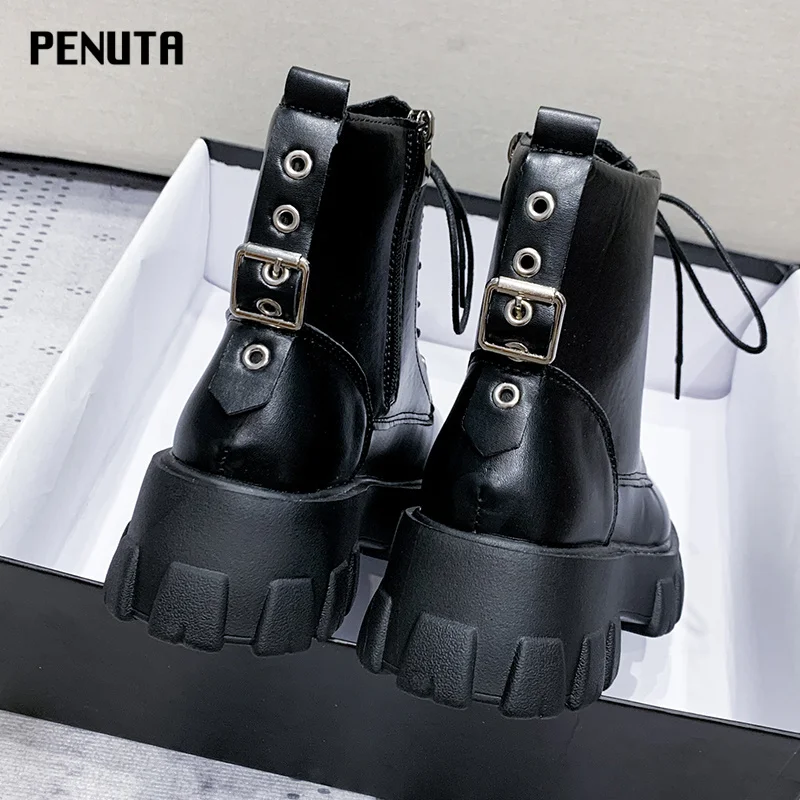 

Shoes For Women 2021 Women's Winter Boots Chunky High Heel Black Martin Boots Lace Up Botas Mujer Hot Sale Ankle Booties B032P
