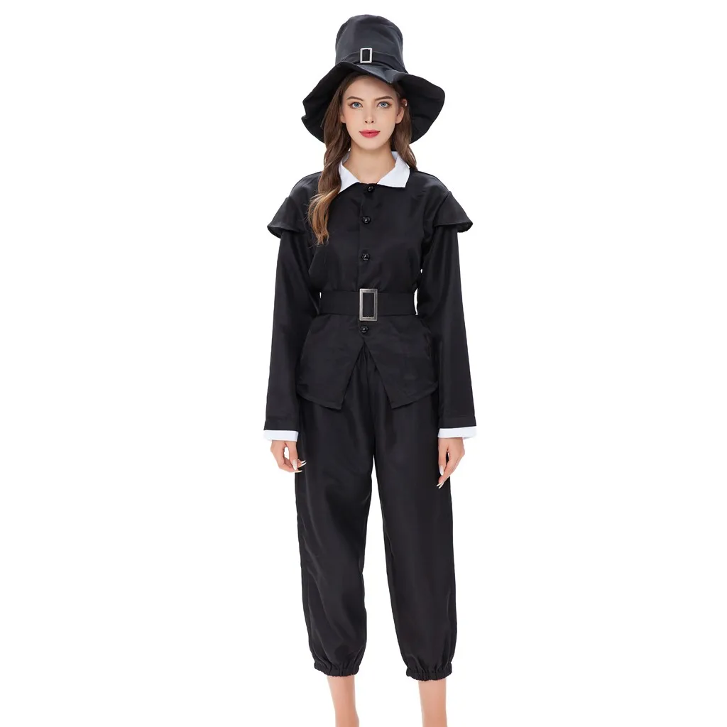 Взрослые мужчины женщины Хэллоуин Волшебная Ведьма черный вечерние костюм для