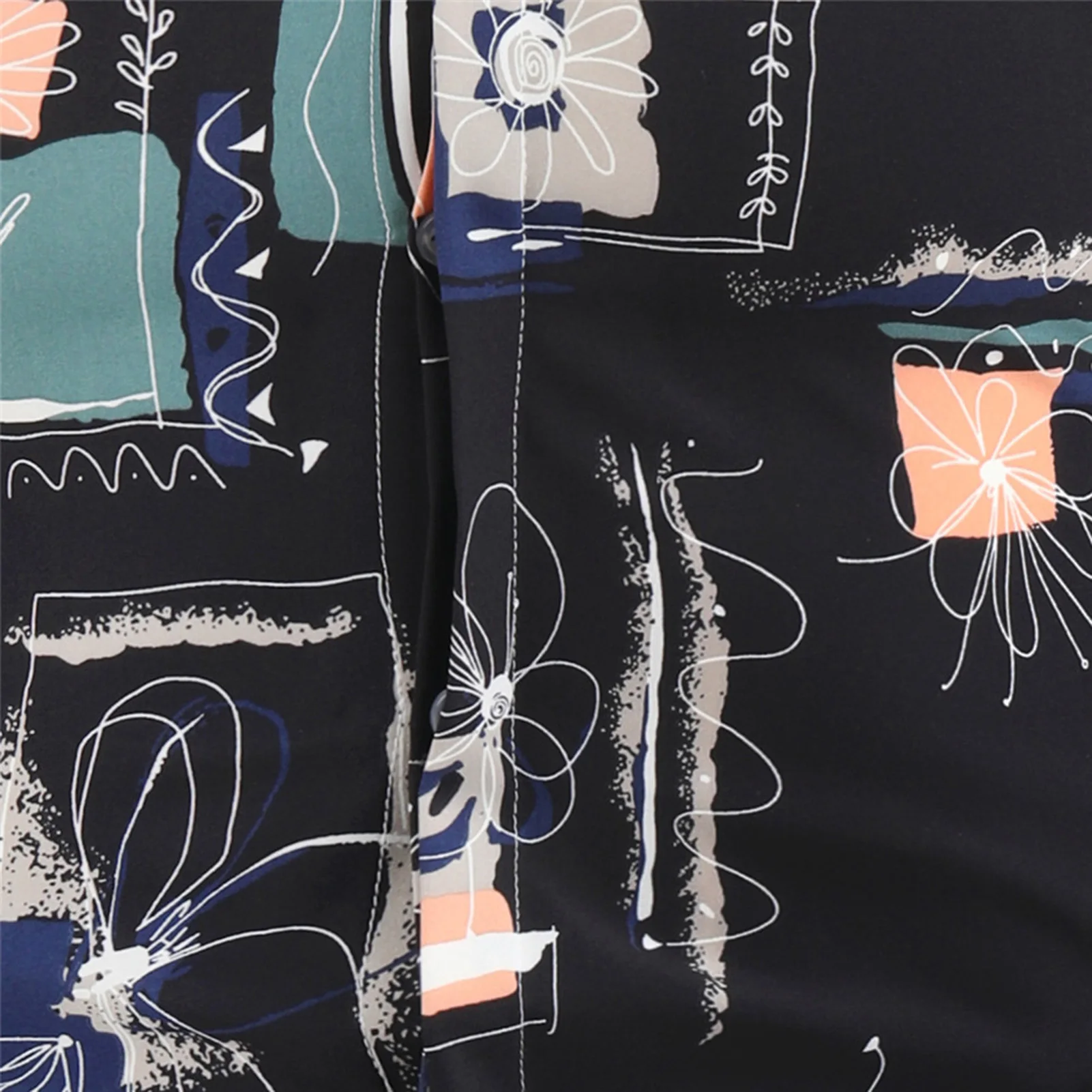 

Man Autumn Printed Long Sleeve Buttons Slim Shirt Turn Down Collar Blouse Top