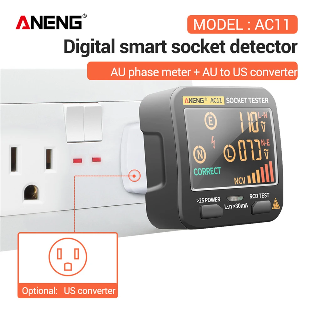 ANENG AC11 Смарт Цифровая розетка Тесты er Напряжение разъем детектор UK/EU/AU дорожный