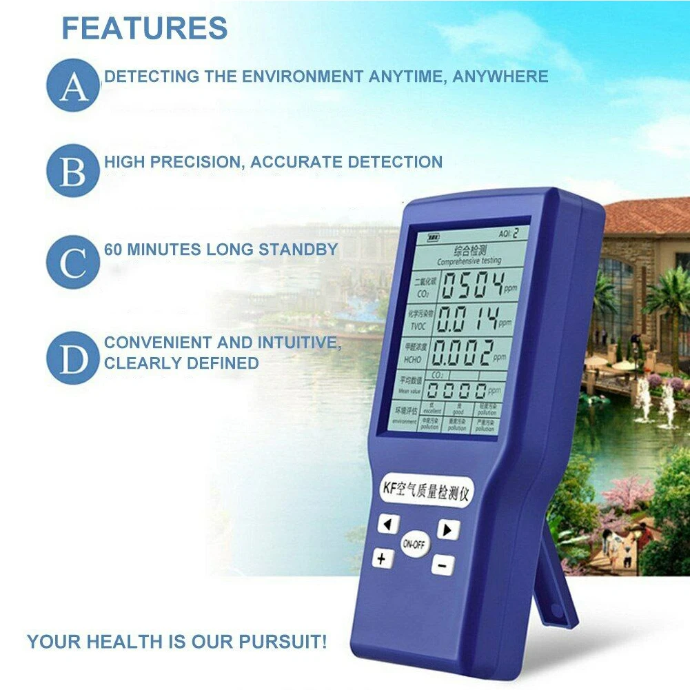 

Tester Backlight Portable Digital Rechargeable Battery CO2 Detector Air Quality Gas Analyzer Living Room LCD Display For Home