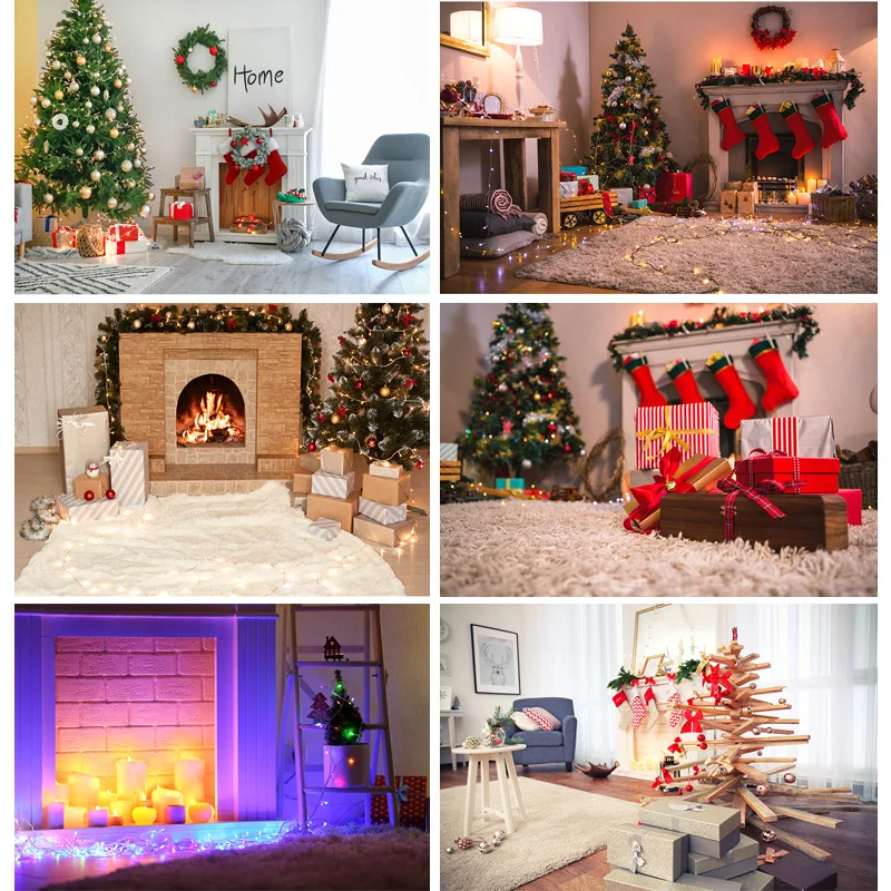 

SHUOZHIKE Christmas Theme Photography Background Fireplace Christmas tree Children Backdrops For Photo Studio Props HS-08