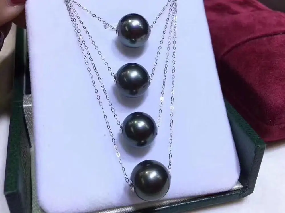 

D114 Fine Jewelry 18K Gold Natural Ocean Tahiti Black Pearl 9-10mm Pendants Necklaces for Women FIne Pearls Pendants