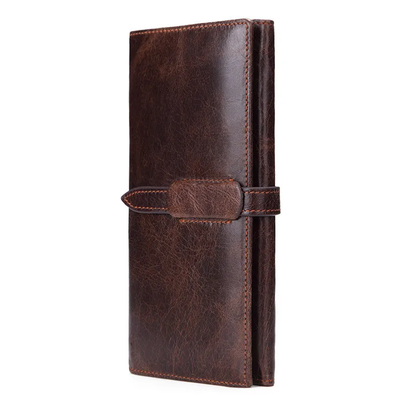 Fashion retro luxury natural genuine leather men's and women's universal multi-function long wallet Multiple card slots wallet