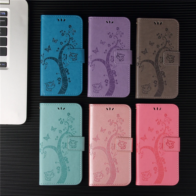 

Luxury Embossed Cat And Tree PU Leather Wallet Flip Case For iPhone 11 12 Pro Max XR X XS Max 8 7 6 6S Plus 5 5S SE 2020 Cover