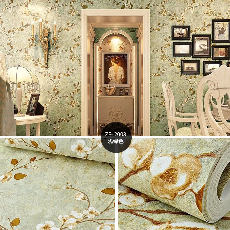 

New high-end American garden nonwoven wallpaper plum blossom bedroom living room background wallpaper AB matching W193