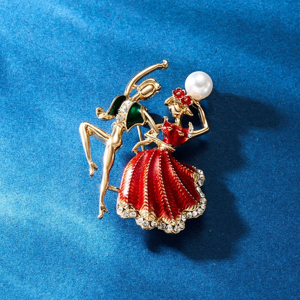 Мода Rhinestone танцы мальчик и девочка чертежное масло фигурка персонажа брошка заколка для женщин Девушка эмаль платье маленькое платье аксессуары