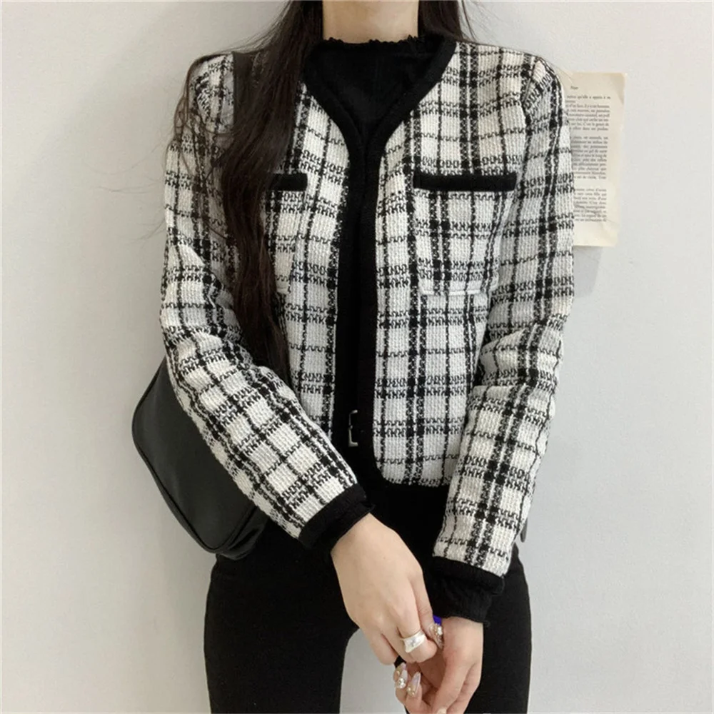 

HziriP Streetwear High Waist Coats Plaid Woolen 2021 Plus Size Autumn Women Tops Thin Chic Femme Elegant OL Jackets Casual Hot