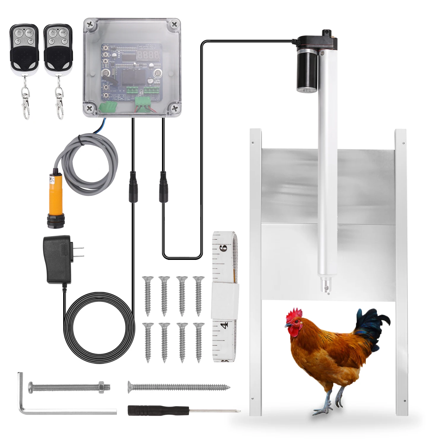 

Automatic Chicken Coop Door Opener Kit Timer Controller Remote Control Infrared Photoelectric Control IP44 Protection Level