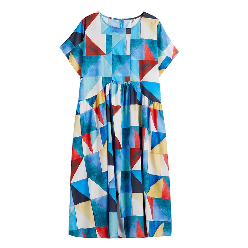 

Plus Size Summer Women Dress Cotton Print Patchwork Beach Style Female Vestidos Loose Casual Holiday Lady Dress 2019 5XL