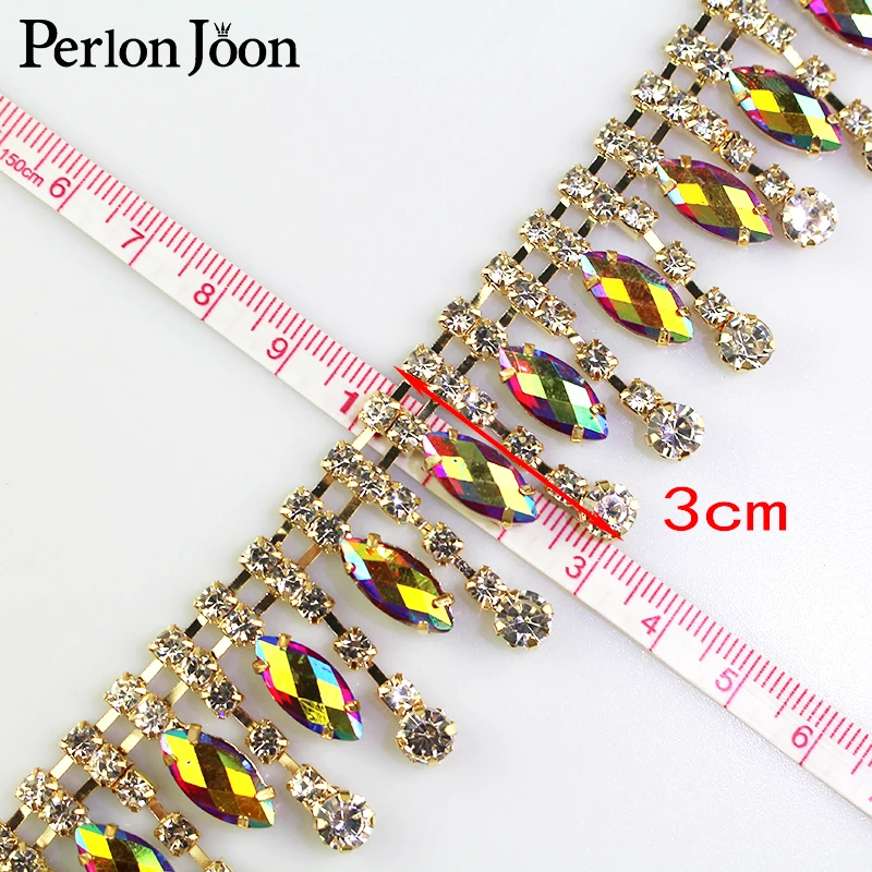 1 ярд падения ab Цвет Стразы разразрезанные разноцветные ремни для женской одежды