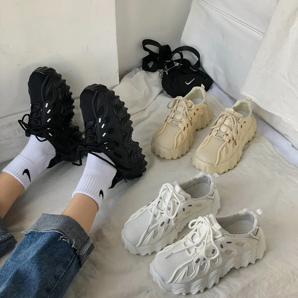 

SWYIVY Mesh White Sneakers Women 2020 Fashion Spring Platform Shoes Women Sneakers Med Heels Shoes Woman Casual Sneaker Shallow