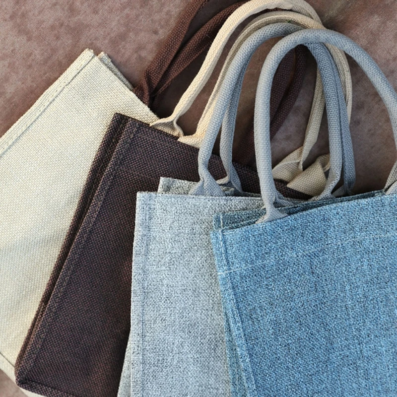 

Jute Burlap Tote Large Reusable Grocery Bags with Handles Women Shopping Bag Beach Organizer D0LF