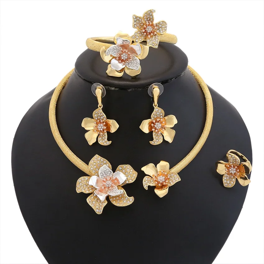 Ювелирные наборы Yulaili высокого качества из Дубая, золотые ювелирные изделия для женщин, ожерелье, серьги, браслет, кольцо, африканские Сваде...