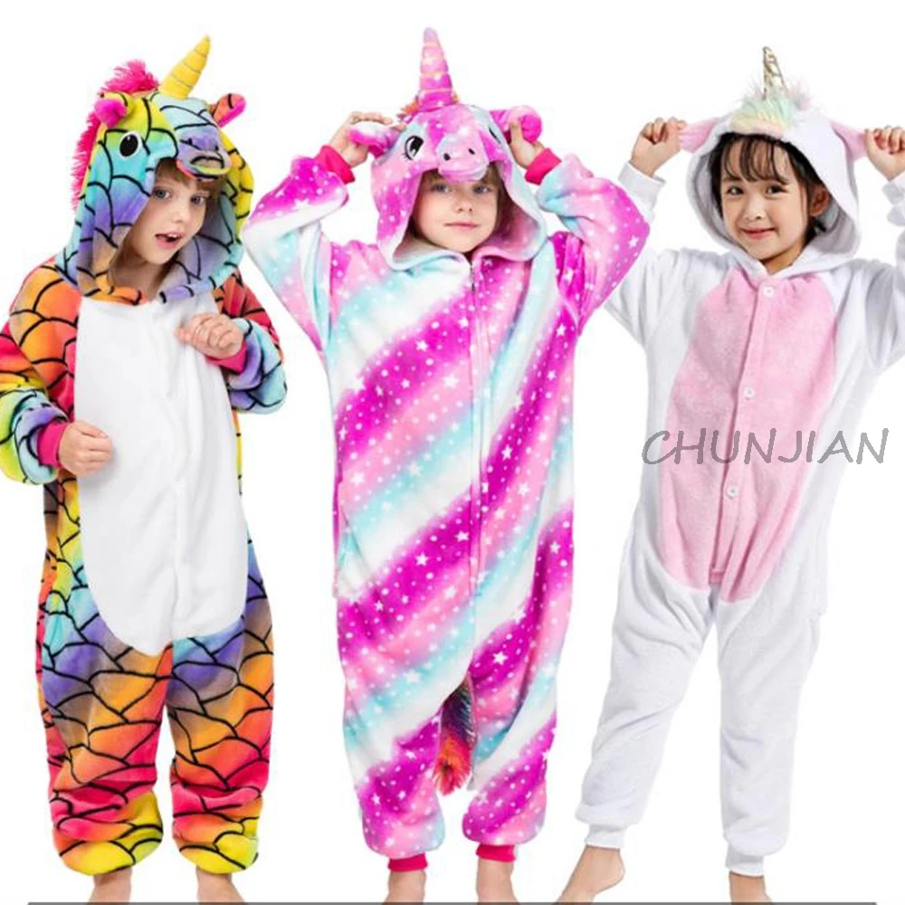 Зимние одноцветные пижамы для девочек комбинезоны мальчиков с героями