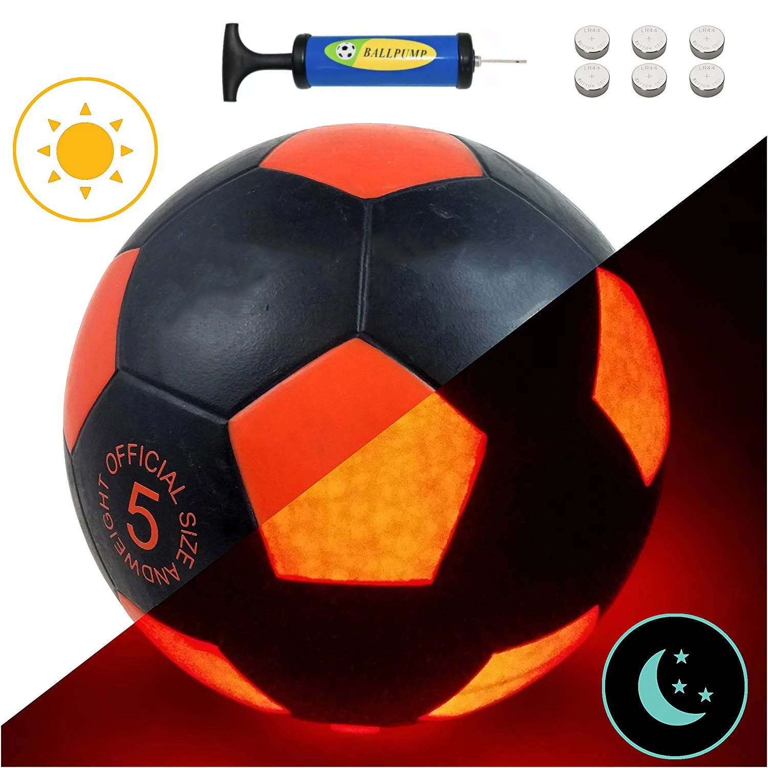 

Offical Size 5 Football Light Up LED Soccer Training Ball Blazing Red Edition Glows In The Dark Super Bright LED's Glowing Balls