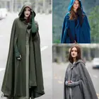 Модная Женская Длинная накидка, Зимняя шерстяная смесь с капюшоном, теплые ветрозащитные пальто, Осеннее пончо, кардиган с капюшоном, весна-осень