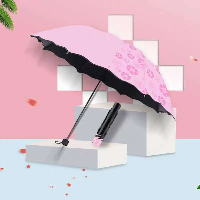 

2022 Art Style for Girls College Beautiful Pure Color Blooming in Water Small and Portable Umbrella for Shelter From Wind