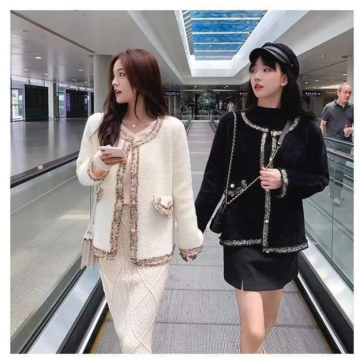 

Mink like cardigan sweater for women autumn / winter 2019 new loose gold mink Knitted Top small fragrant coat