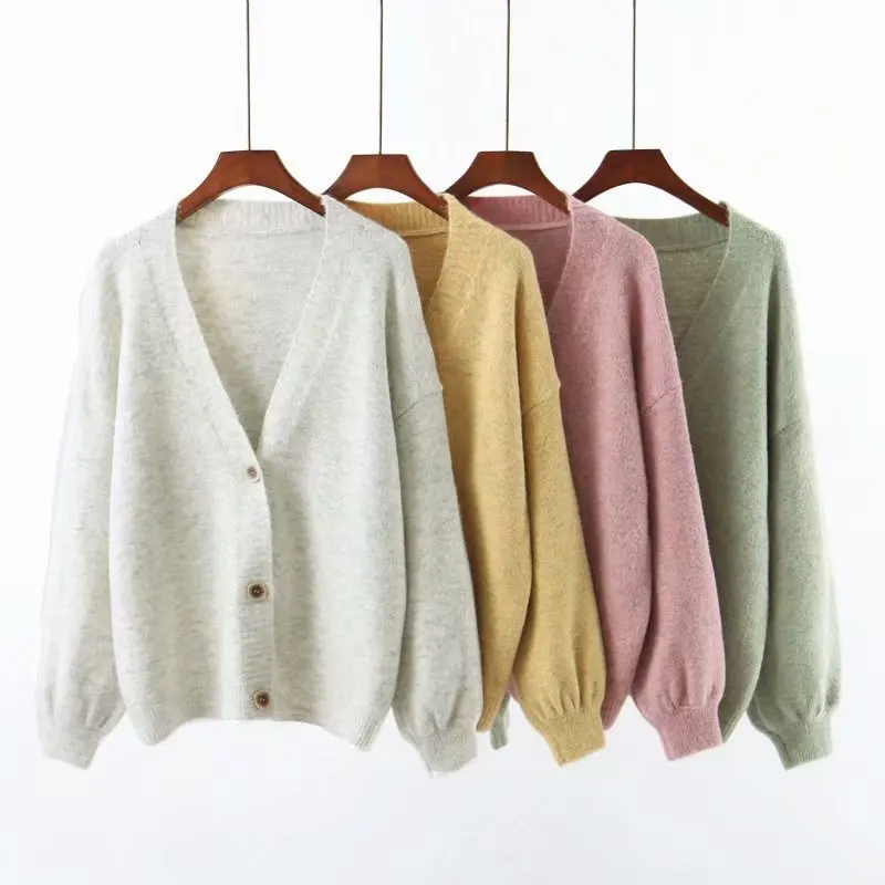 2019 Women Autumn Soft And Comfortable Knit Cardigan Cardigans Large V-Neck Loose Sweater Casual Button Sweet Tops |