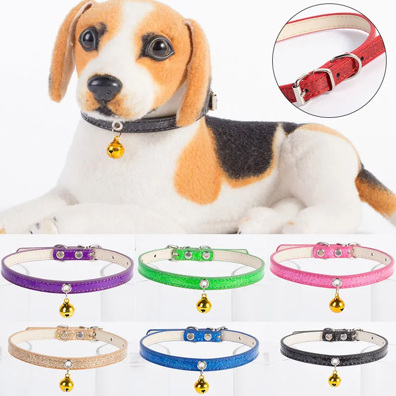 

BlingDog Collar Red Pink Leather Collars For Dogs Small Teddy Chihuahua Puppy Pet Products Adjustable With Gold Color Bell