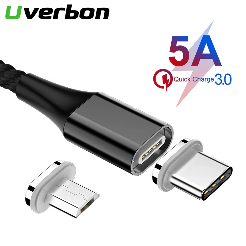 Магнитный кабель типа C Micro USB для быстрой зарядки Huawei P20 P30 Samsung S8 S9 5A быстрое