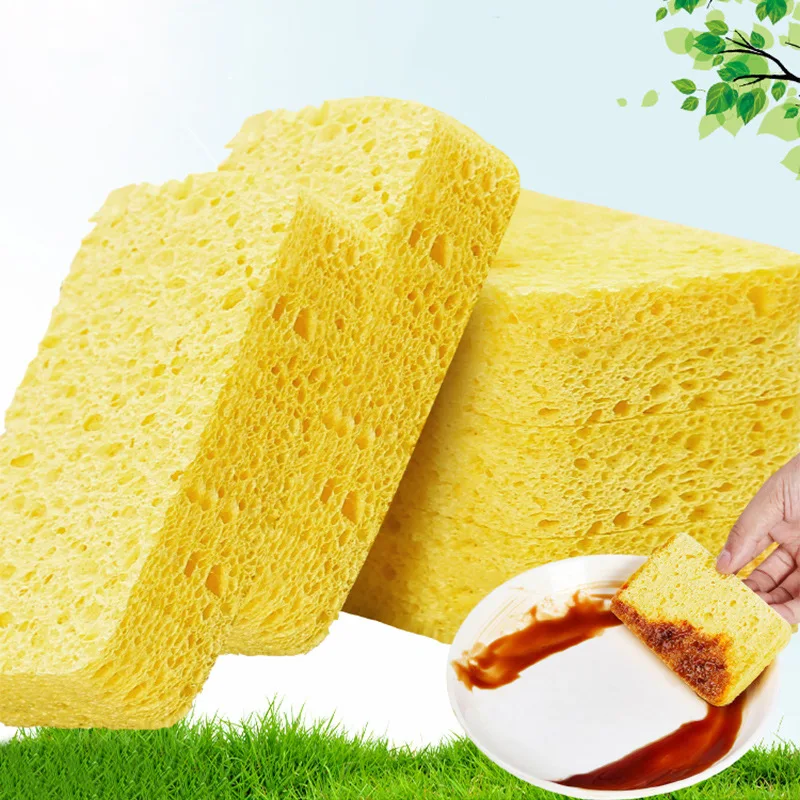 

3 Pcs Dishwashing Sponge Wipe Natural Wood Pulp Sponge Block Pot Washing Artifact Healthy Kitchen Bar Counter Cleaning Tool