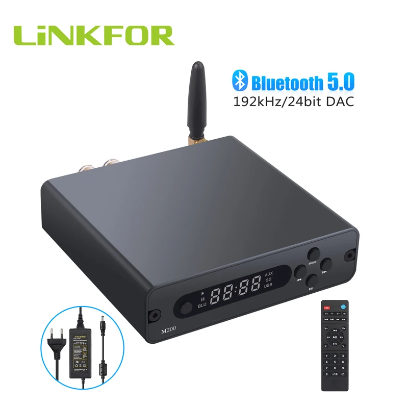 LiNKFOR 192kHz Bluetooth-compatible Audio Amplifier 100W+100W Remote Control Support Optical Coaxial USB to Analog DAC Converter |