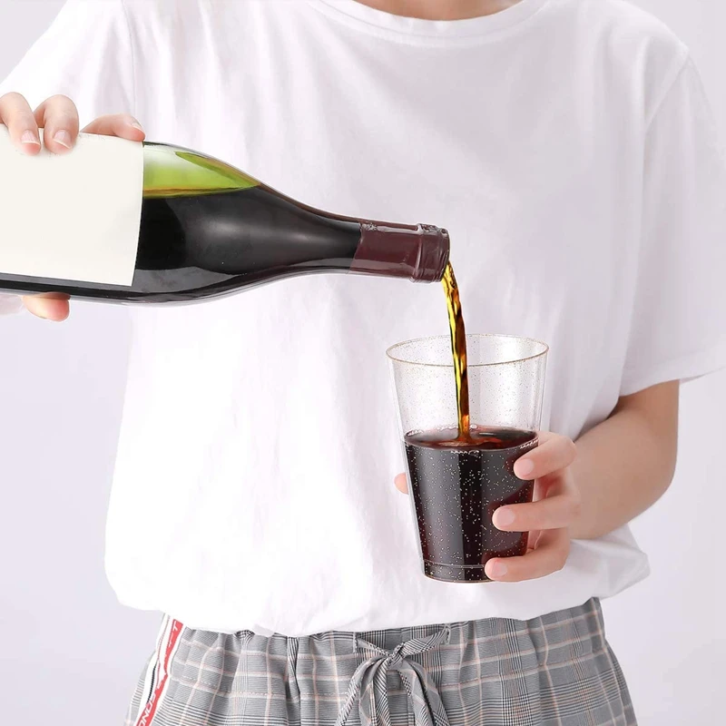 12OZ золотого Пластик чашки одноразовые с золотым блеском прозрачные для дома