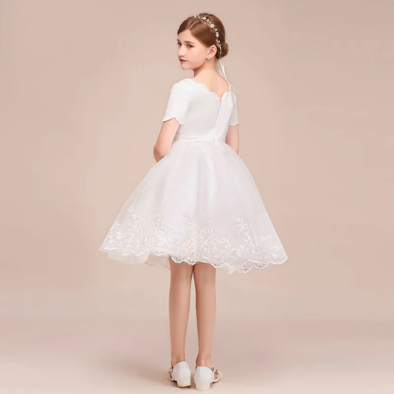 Ball Gown Princess Short White Flower Girl Dresses For Wedding Satin Tulle Girls First Holy Communion Dresses