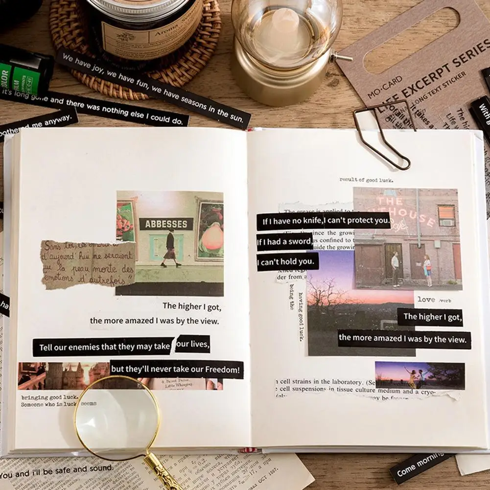 

Vintage Black White Phrase Sticker DIY Scrapbook Album Junk Planner Decorative Happy Journal Diary Stickers U1A9