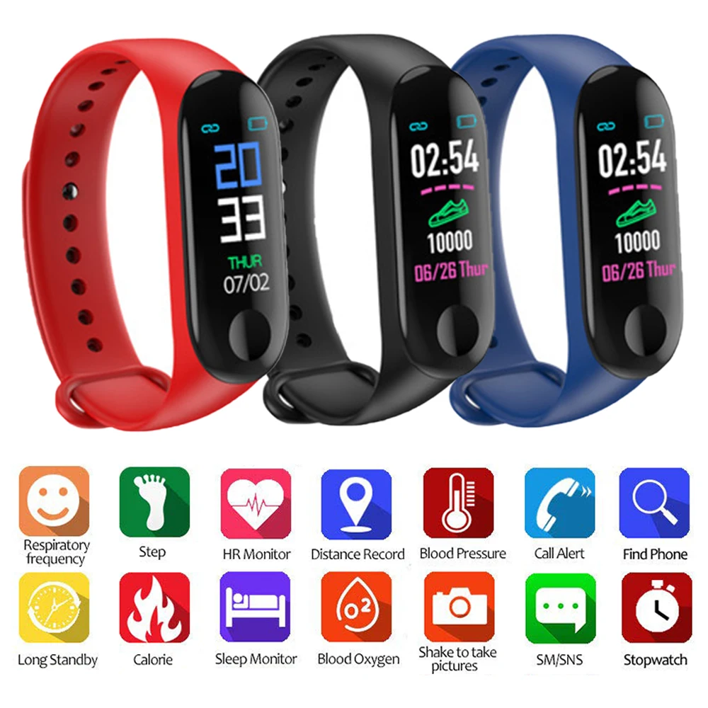 Смарт-браслет часы спортивный шагомер M3 Plus Bluetooth монитор сердечного ритма фитнес