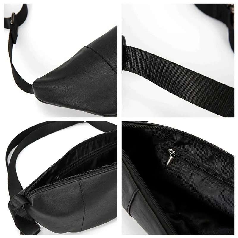 

New Waist Bag Male Leather Fanny Pack Men Chest pack PU Banana Bags High Capacity Black Waist pack Young Crossbody Bag YB076