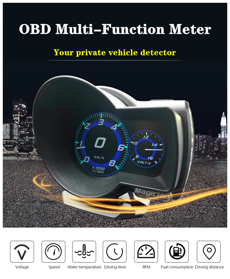 Профессиональный маг OBD2 F835 дисплей на голову Автомобильный цифровой датчик напряжения измеритель скорости температура воды сигнализация масло Авто F 835 OBD 2