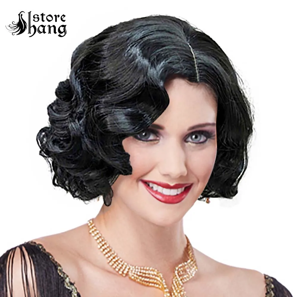 

Ladies Flapper Girl Short Curly Wig 1920s Vintage Finger Waves Hairstyle Cosplay Womens Halloween Fancy Dress Costume Accessory