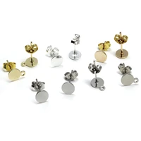 real gold 18k 925 sterling silver plated blank post earring studs base pins with earring back findings for diy jewelry making