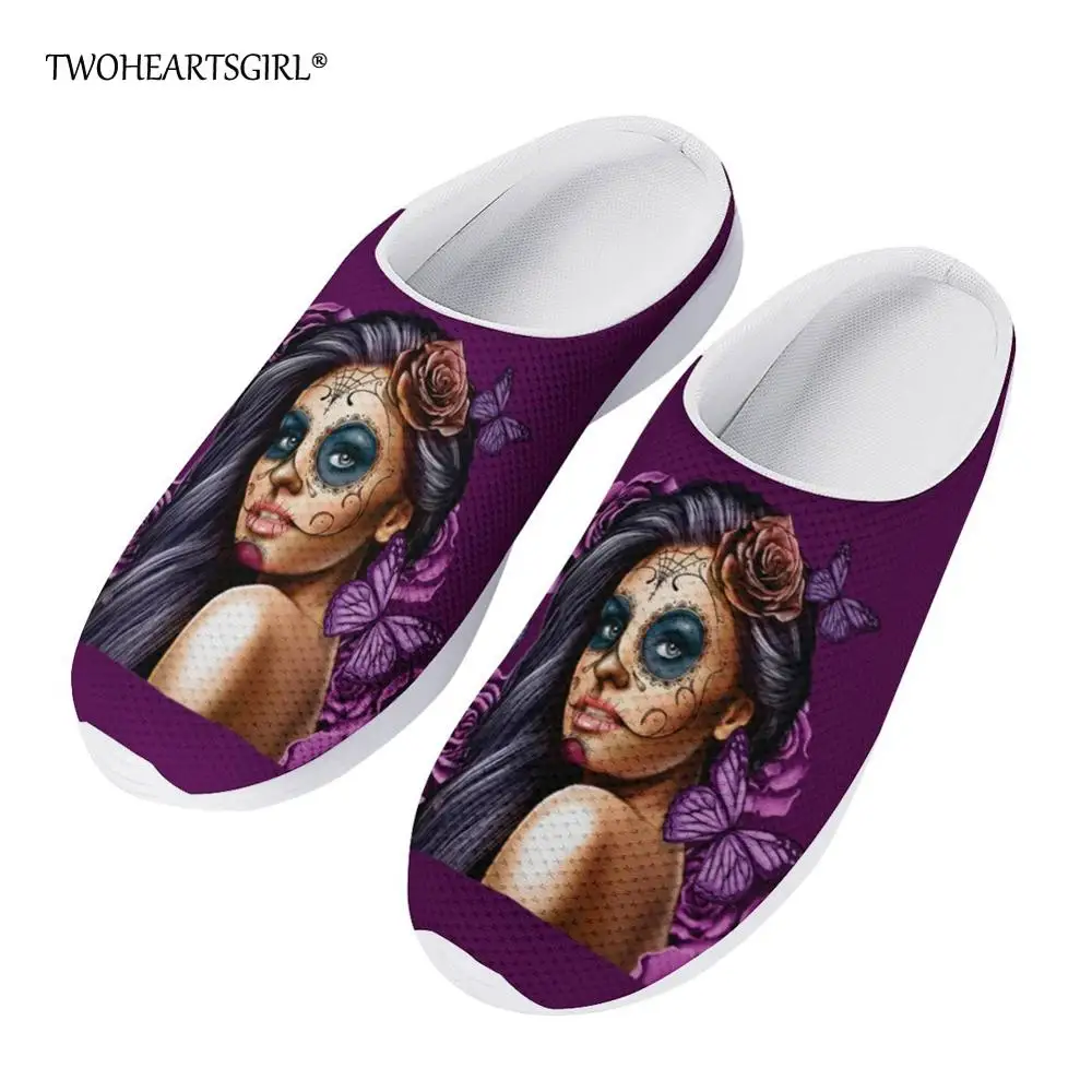 

Twoheartsgirl Floral Calavera Print ABeach Shoes Mesh Sandals for Women Lightweight Breathable Home Slipper Skull Beach Slippers