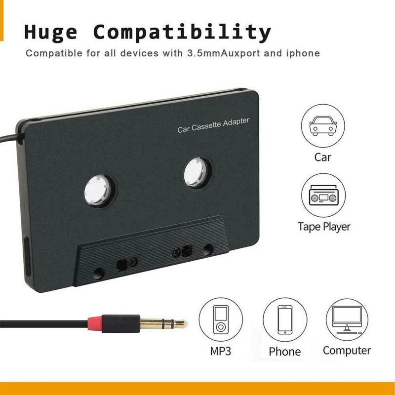 

3.5mm Four Channel Anti-Tangled Mini ABS Stereo Input Cassette Adapter Car Audio- For i-phone