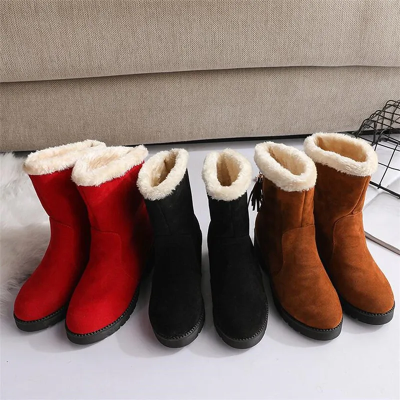 COOTELILI Women Winter Boots Suede Snow Cotton Warm Mid Ladies Plush Female Casual |