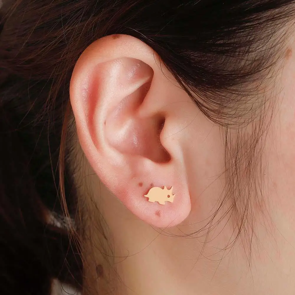 Todorova Cute Rhinoceros Small Earrings for Women Magic Zoo Cartilage Casual Unique Teen Girls Animal Rhino Ear Studs | Украшения и
