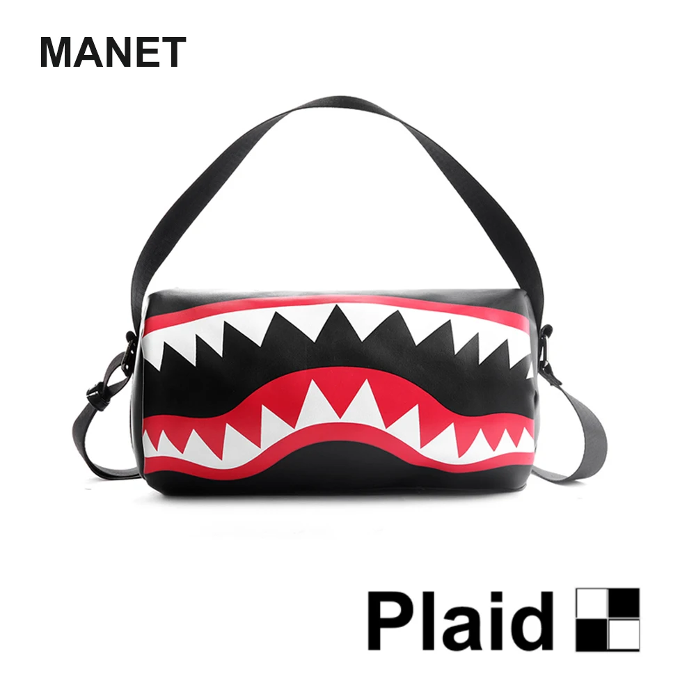 

MANET Shark Plaid Bag for Men PU Luxury Designer Handbag Zipper Bucket Male Shoulder Bag Business Youth Crossbody Bags